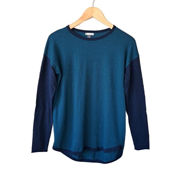 SMARTWOOL Shadow Pine Colorblock Sweater Small Twilight Blue Donegal Teal - Picture 7 of 8